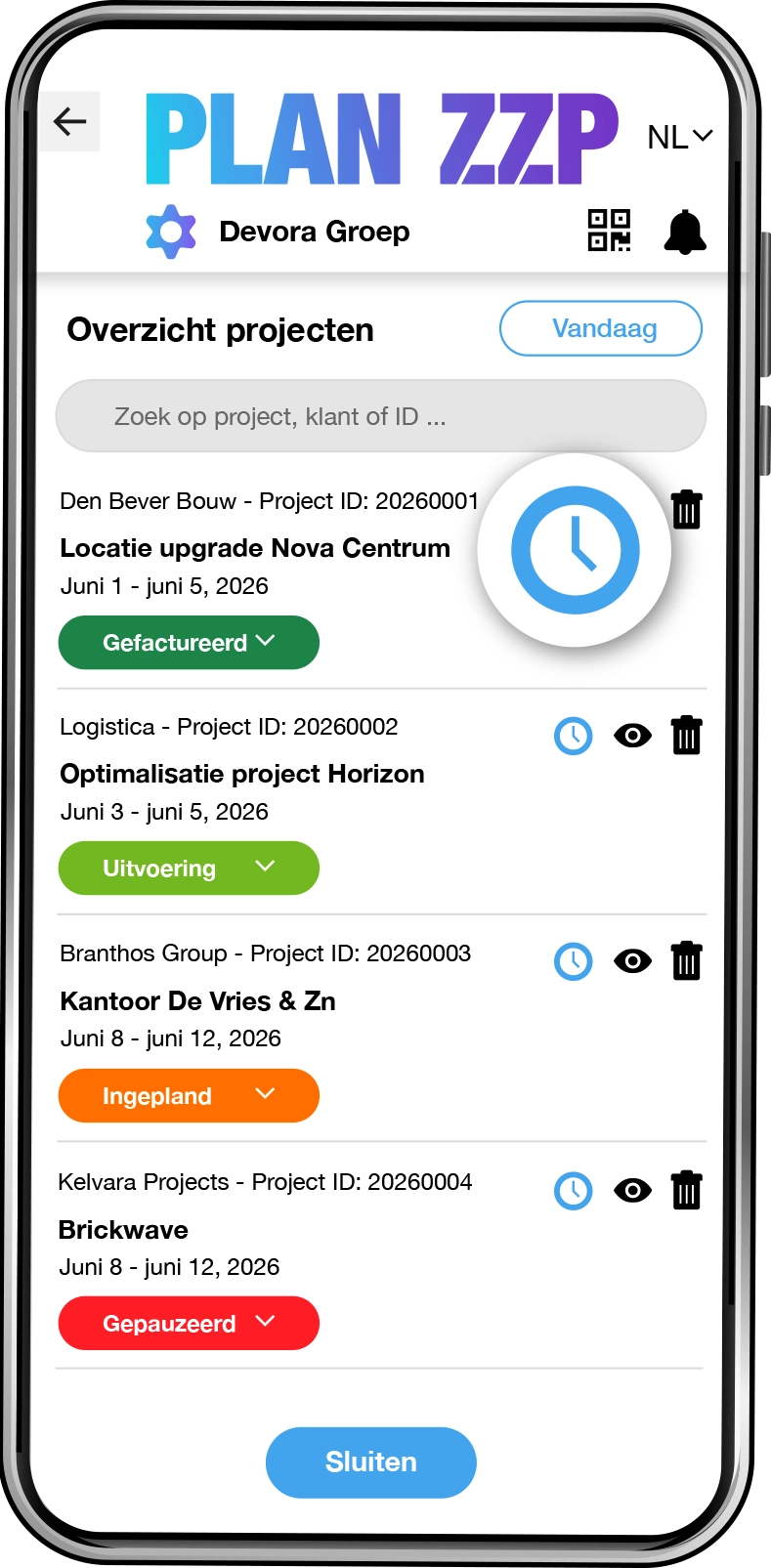 ZZP'ers selecteren - PLAN ZZP app