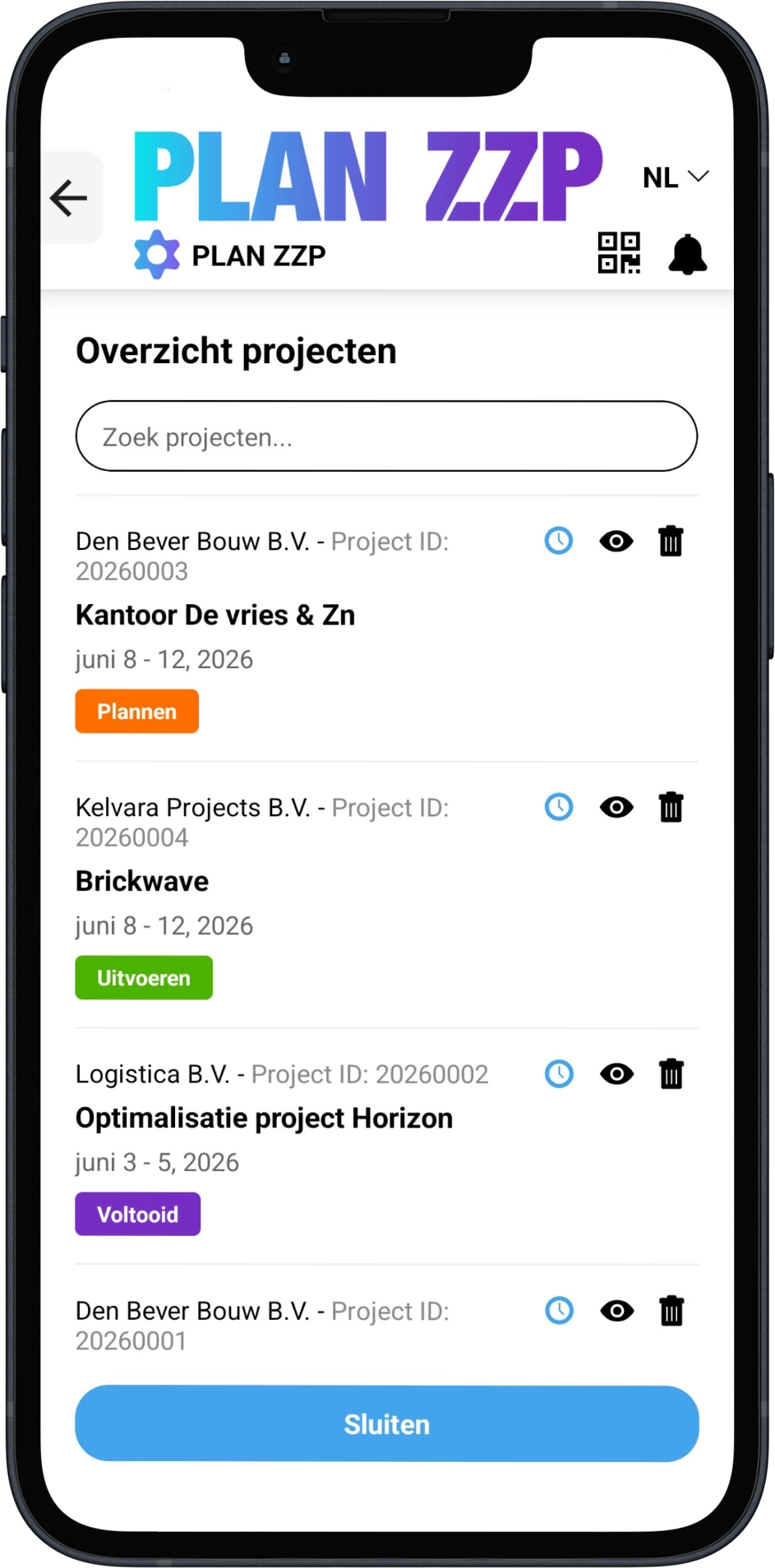 PLAN ZZP projectmanagement app. MKB Nederland.