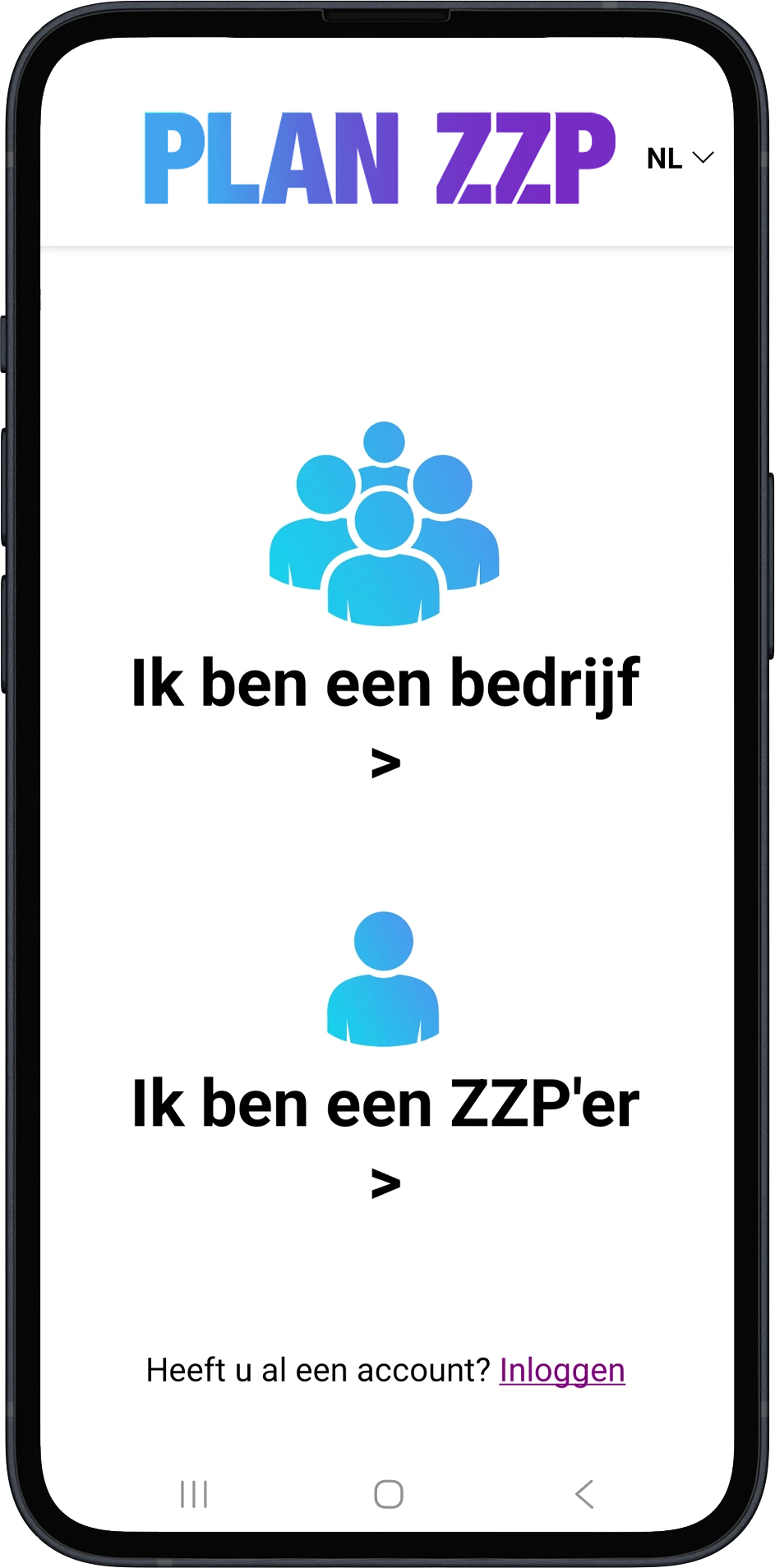Account aanmaken - PLAN ZZP app
