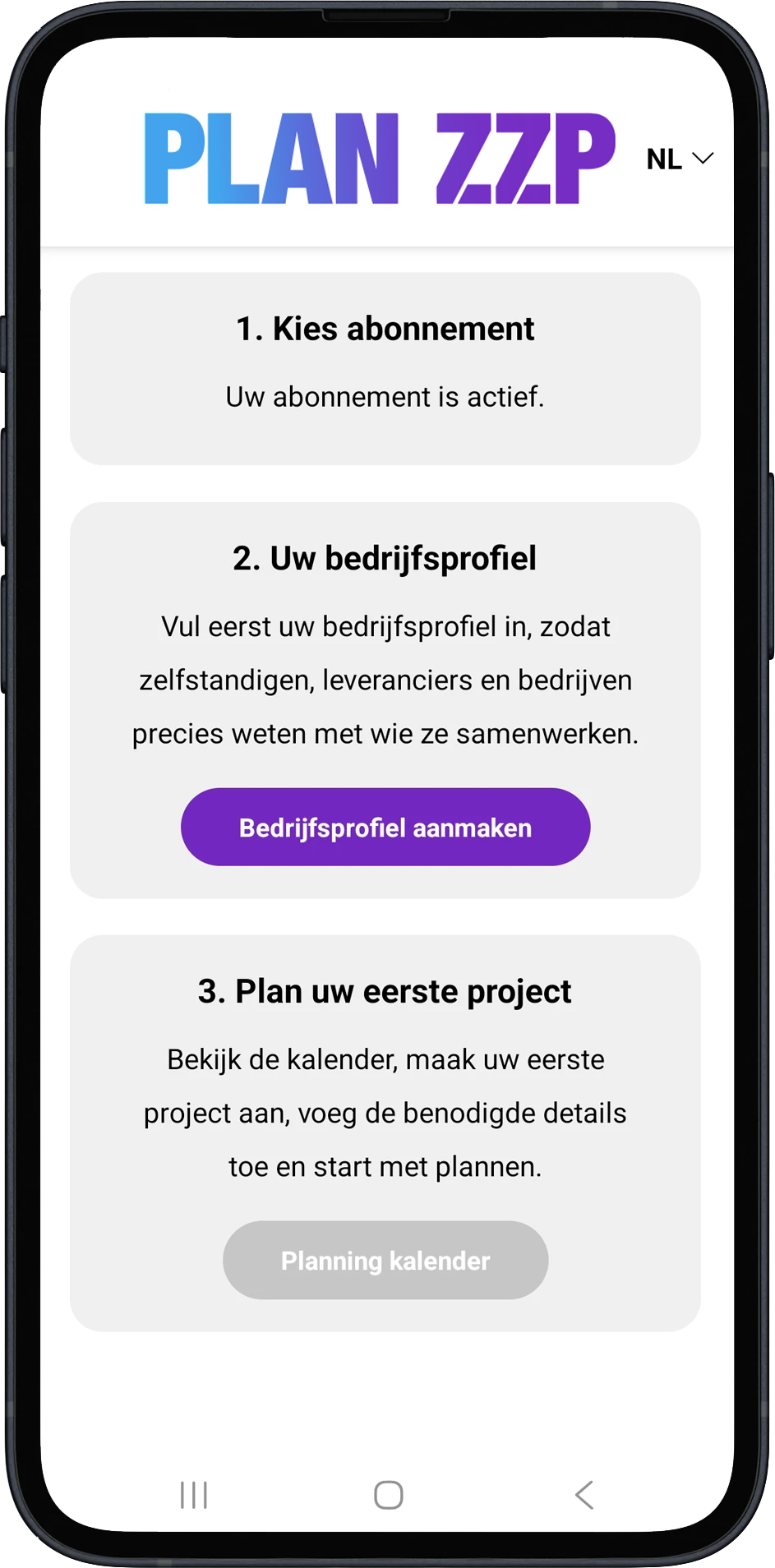 Plan uw eerste project - PLAN ZZP app