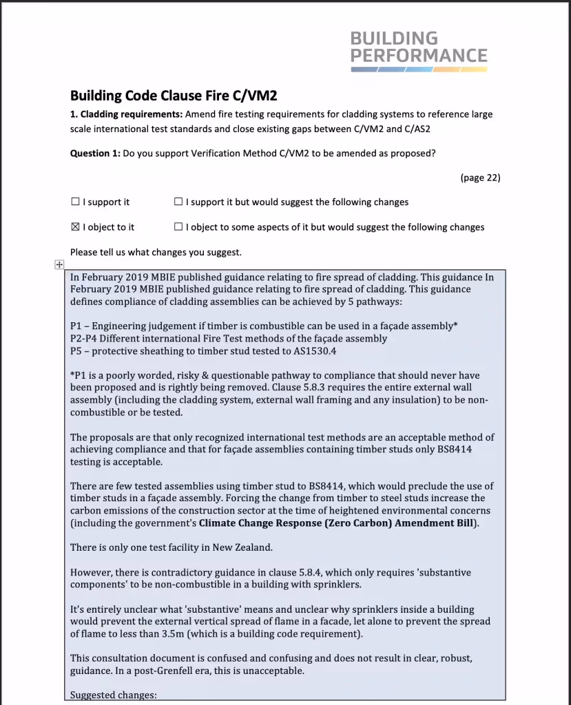 Building code clause form.