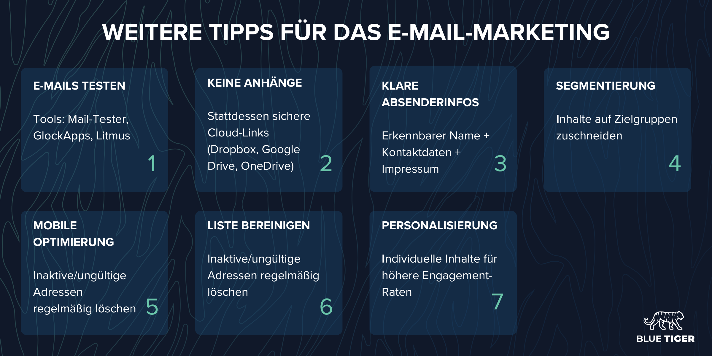 Zusammenfassung der sieben weiteren Tipps für das Email-Marketing