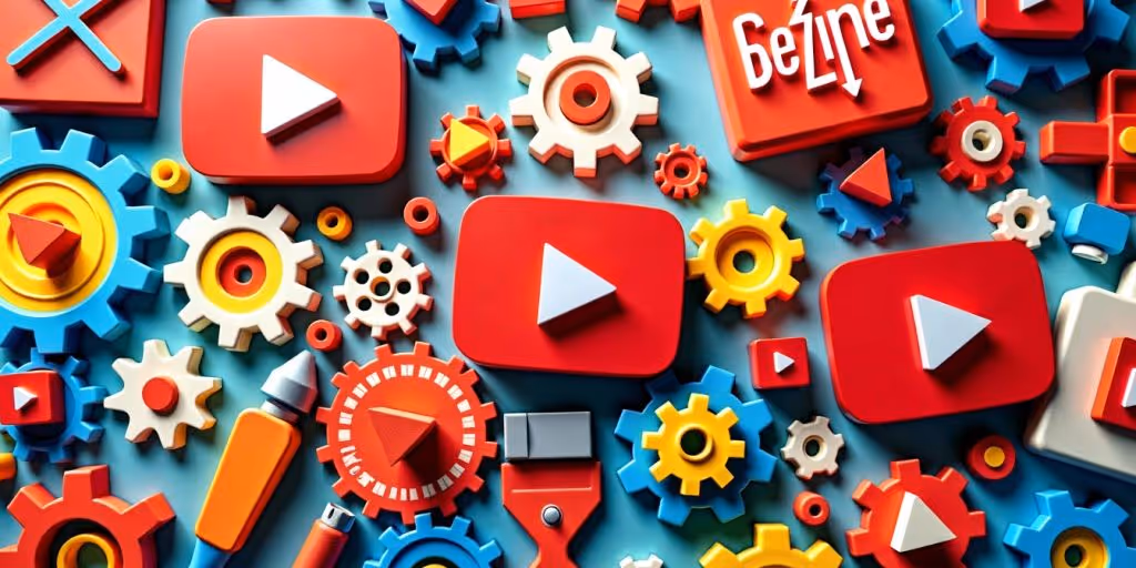 Collage of YouTube play buttons represents YouTube Automation.
