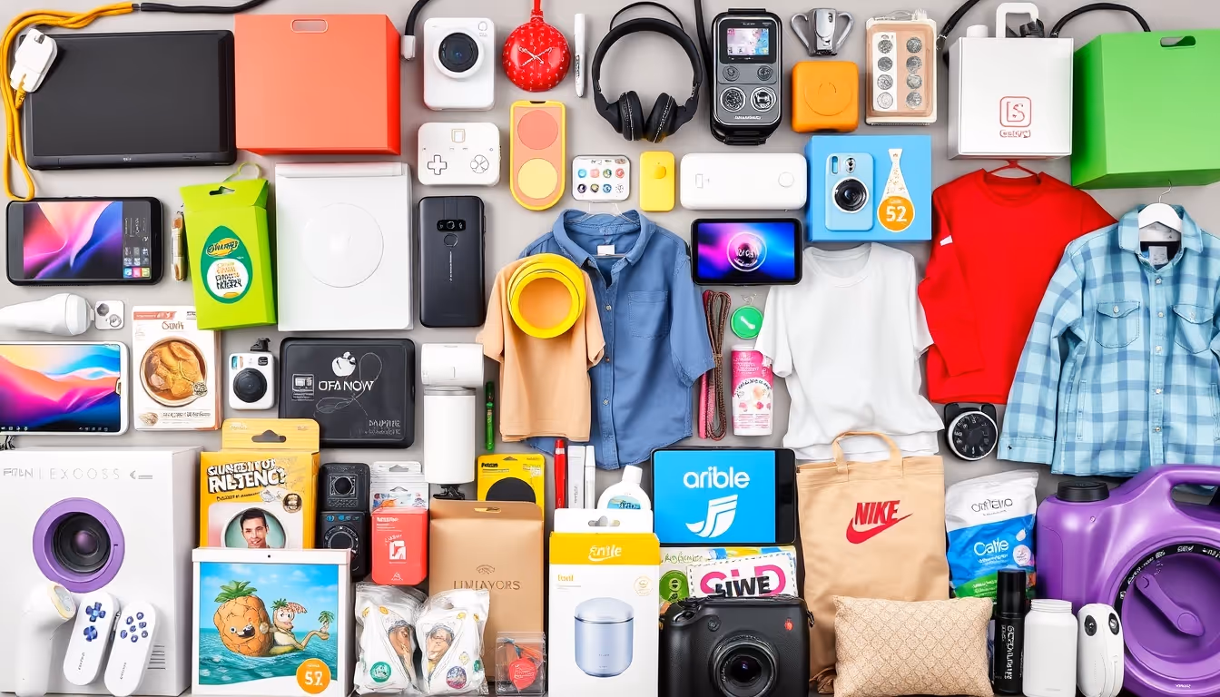 Diverse e-commerce products displayed in an attractive layout.