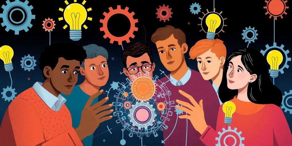 People analyzing AI outputs with curiosity and critical thinking.