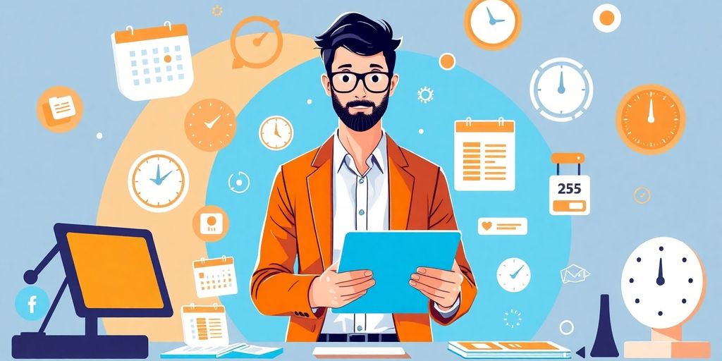 Illustration of AI-assisted calendar management for entrepreneurs.