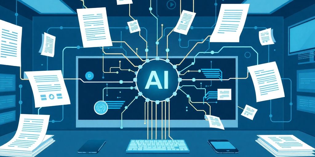 Illustration of AI extracting data from various documents.