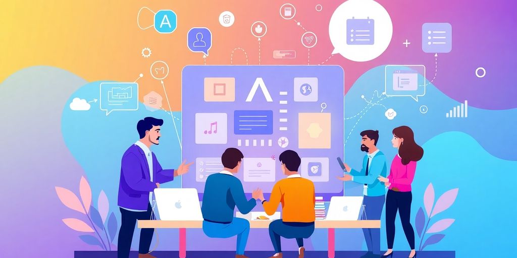 Entrepreneurs collaborating on low-code AI marketing automation tools.