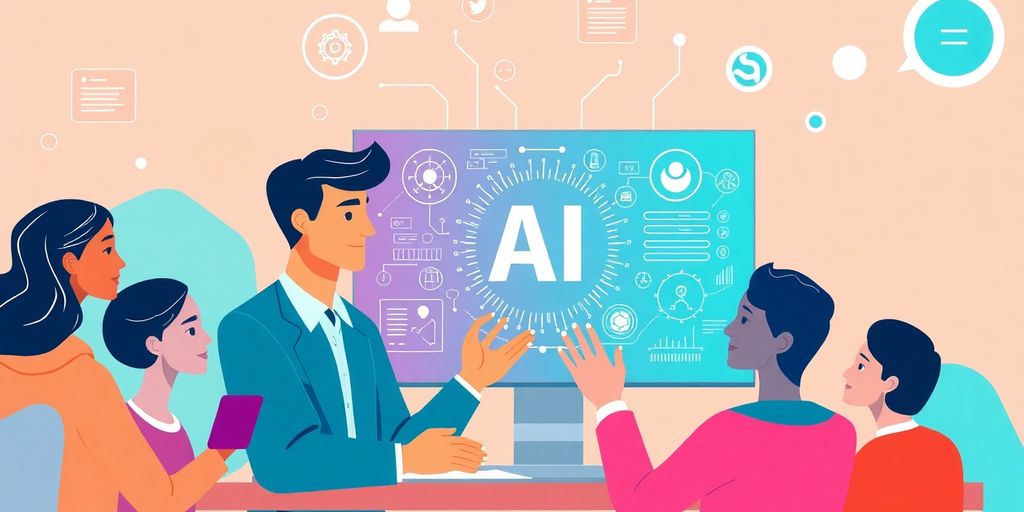 Diverse professionals collaborating on AI strategy in a workspace.