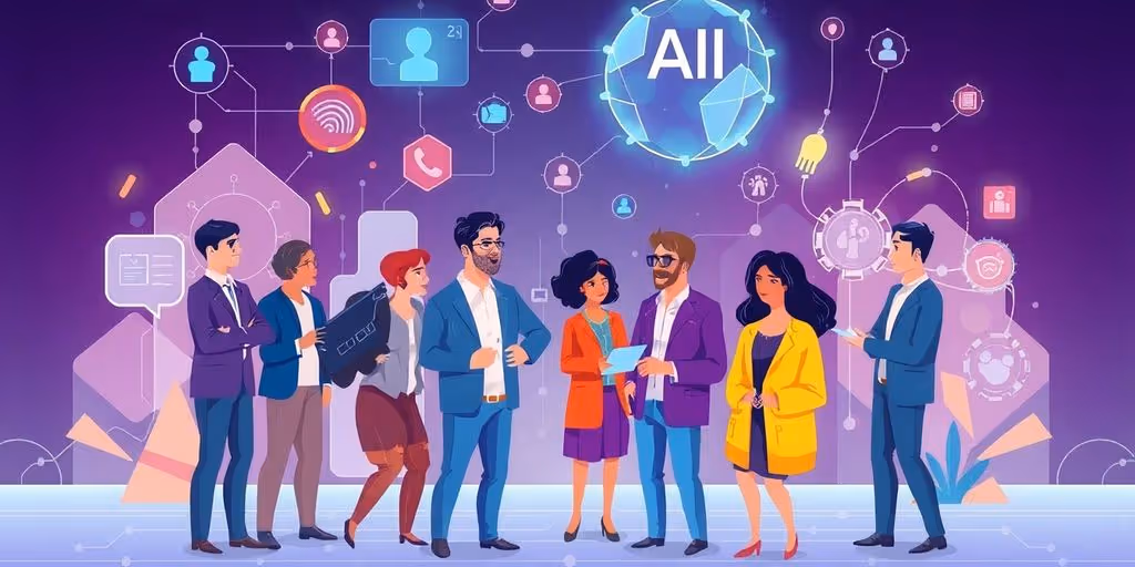 Entrepreneurs collaborating with futuristic technology in a dynamic setting.