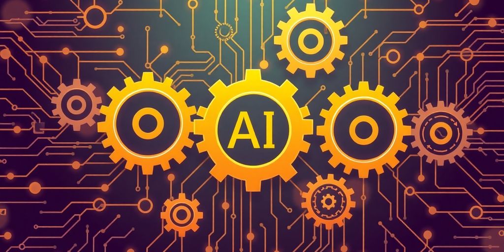 Illustration of gears and circuits for AI integration.