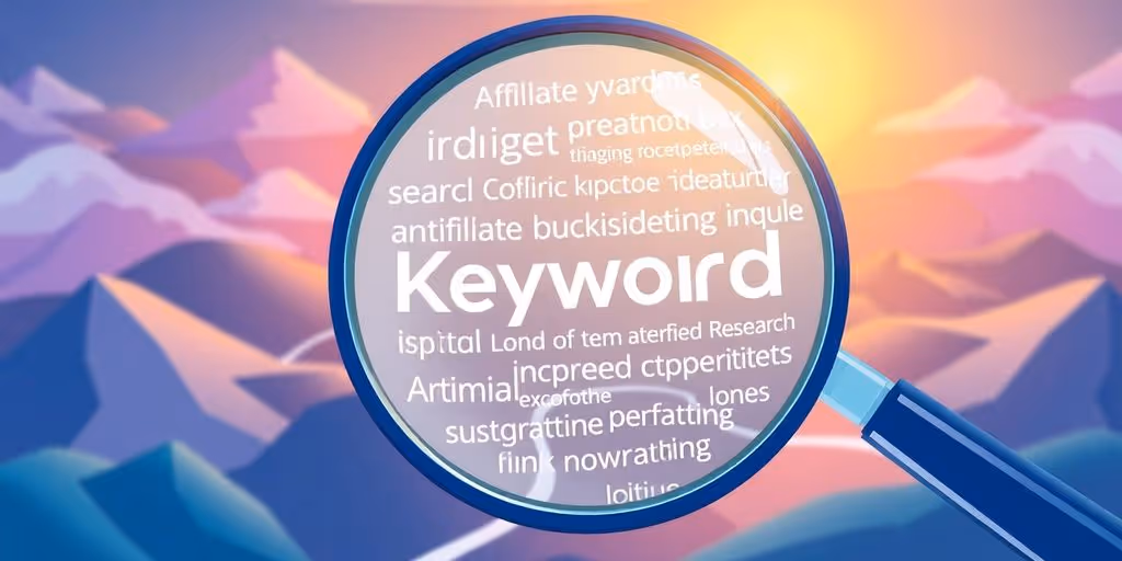 Magnifying glass highlighting keywords for affiliate marketing.