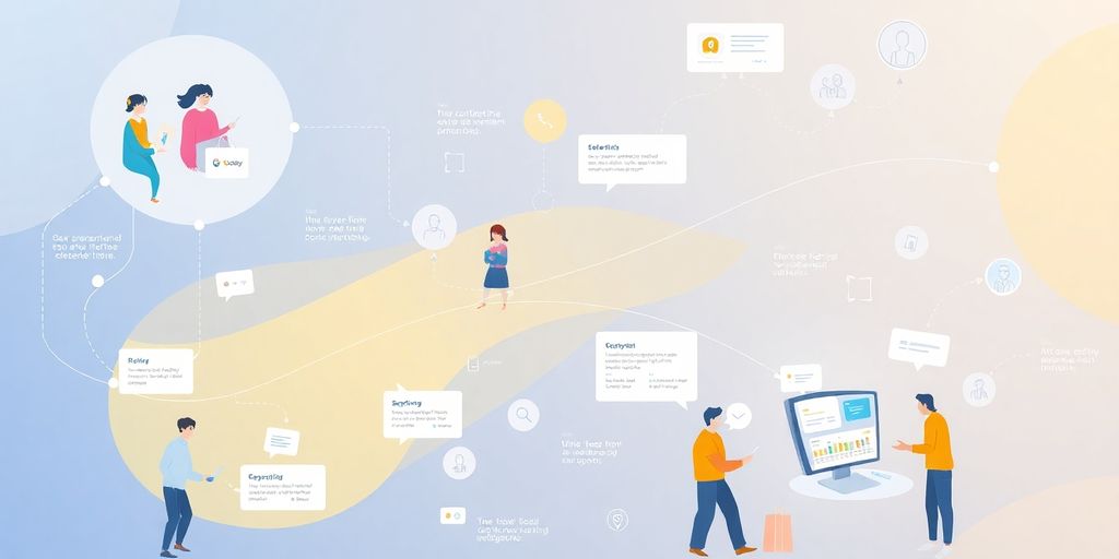 Illustration of a digital customer journey with AI integration.
