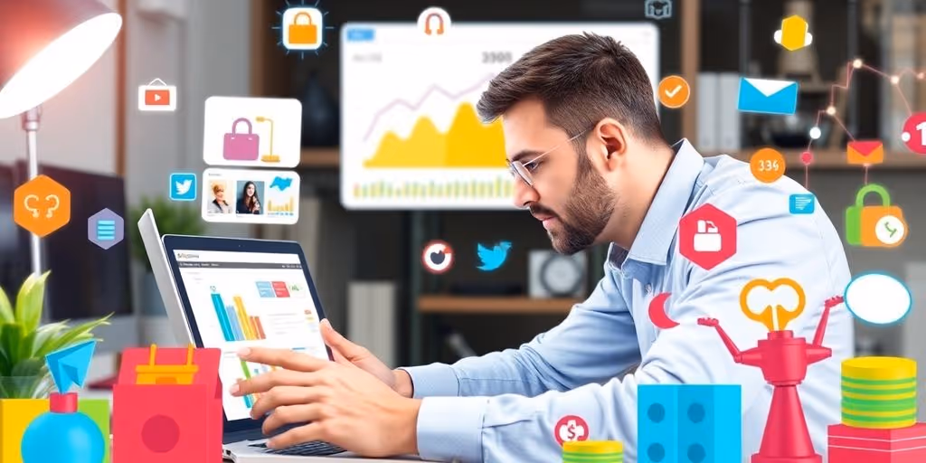 Digital marketer analyzing offers with AI tools for success.