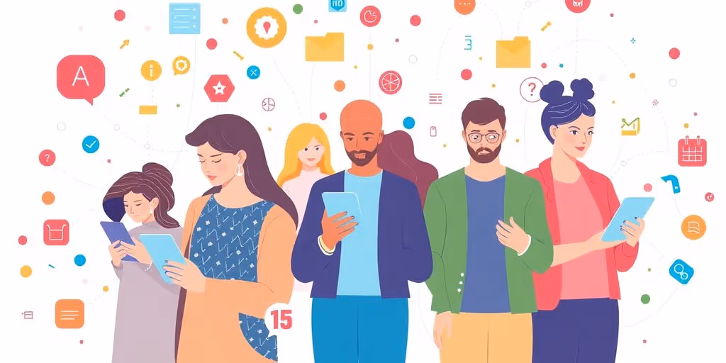 Illustration of diverse customers engaging with digital marketing.