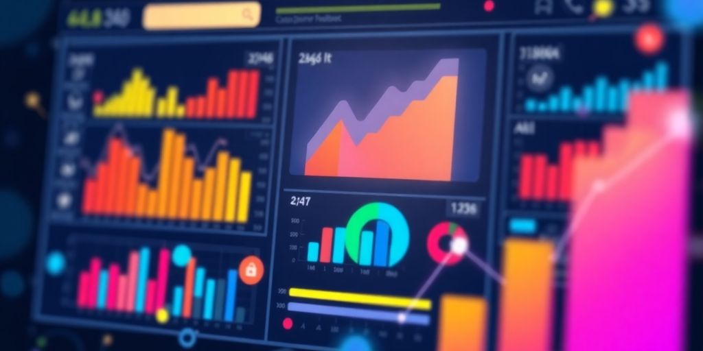 Digital interface with colorful analytics and customer feedback visuals.