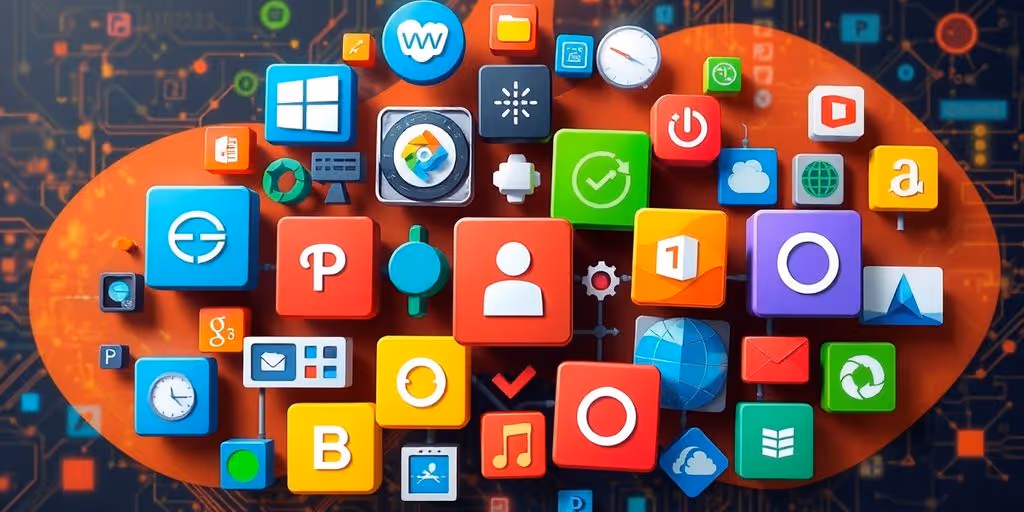 Colorful digital product icons arranged in a bundle.