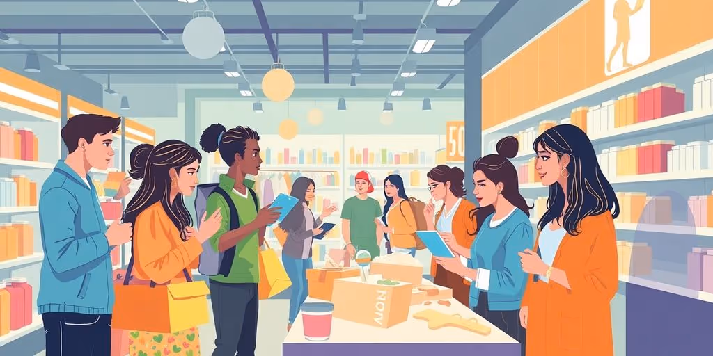 Diverse shoppers interacting with products in an online store.