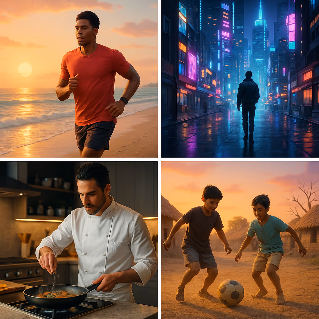 AI-generated video clips of diverse scenes and activities.