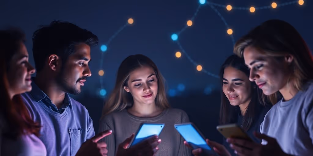 Illustrative depiction of a digital community at night.