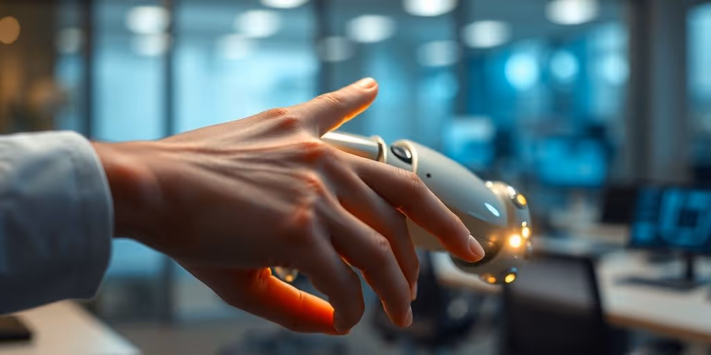 AI robot with warm, glowing eyes.
