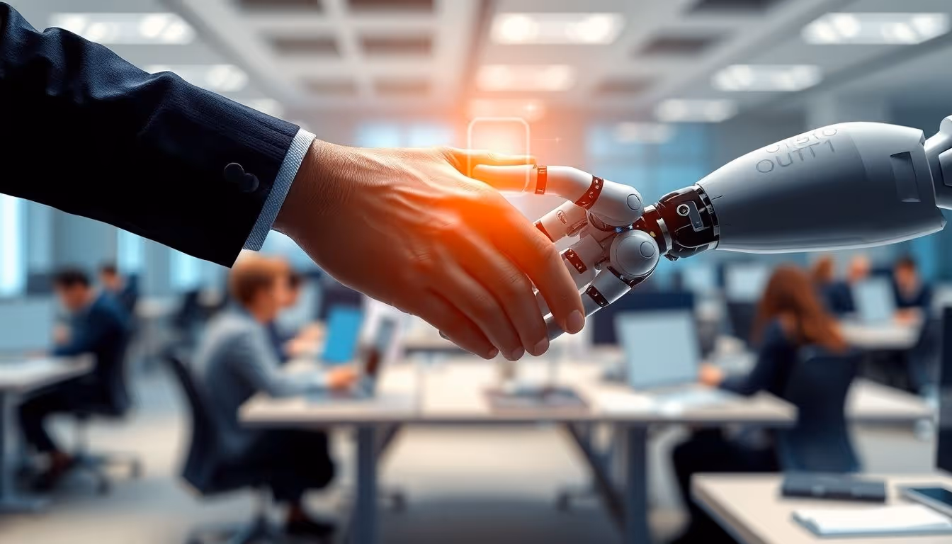 Human hand and robotic hand shaking