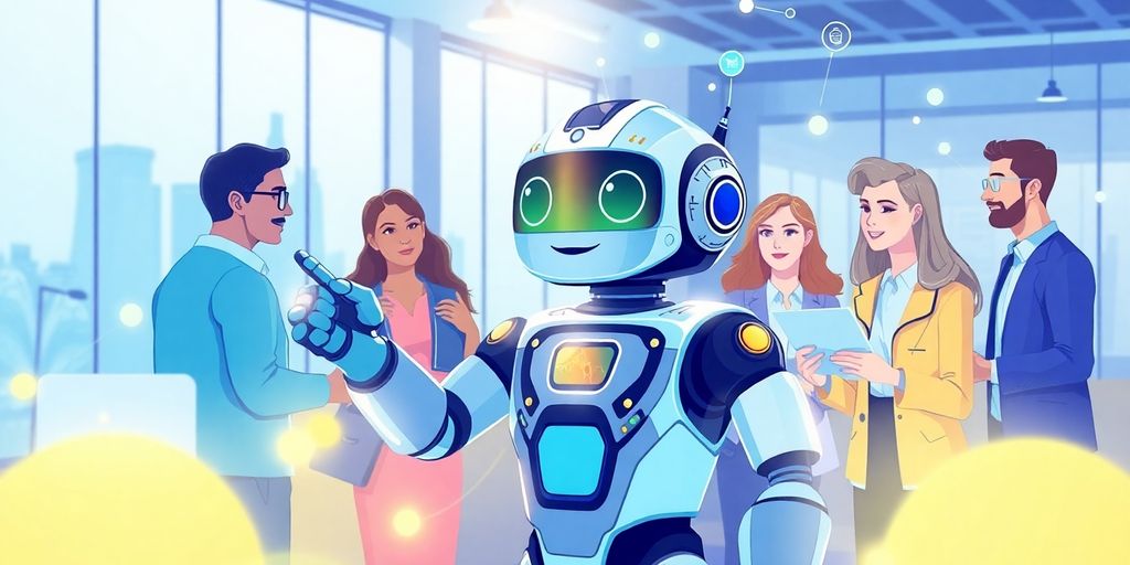 Robot brainstorming with human business partners.