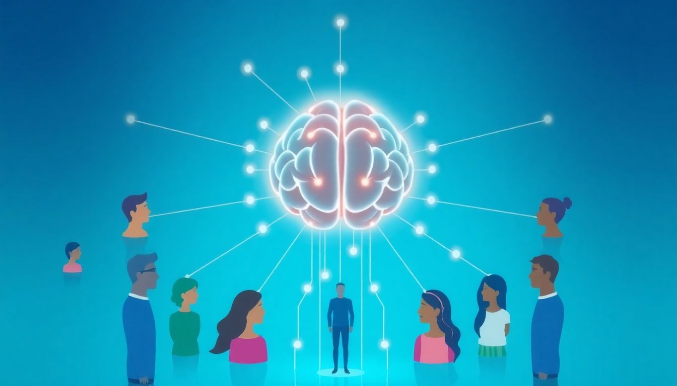 AI brain connecting with diverse customers.