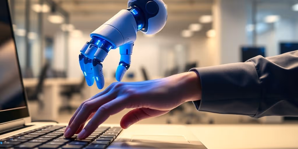 Robot replaces human at desk.