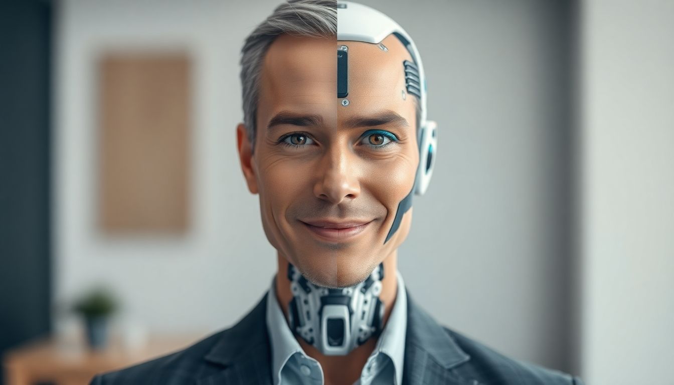 Half human, half robot salesperson.