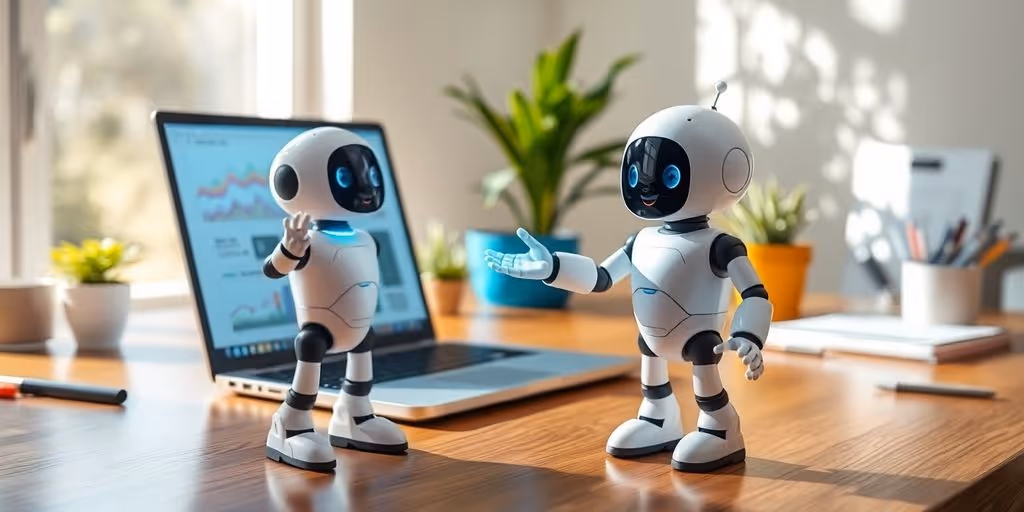 Robot helping small business owner.