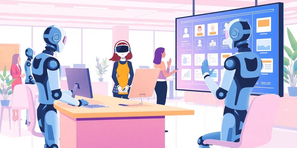Robots assisting customers, streamlining business operations.