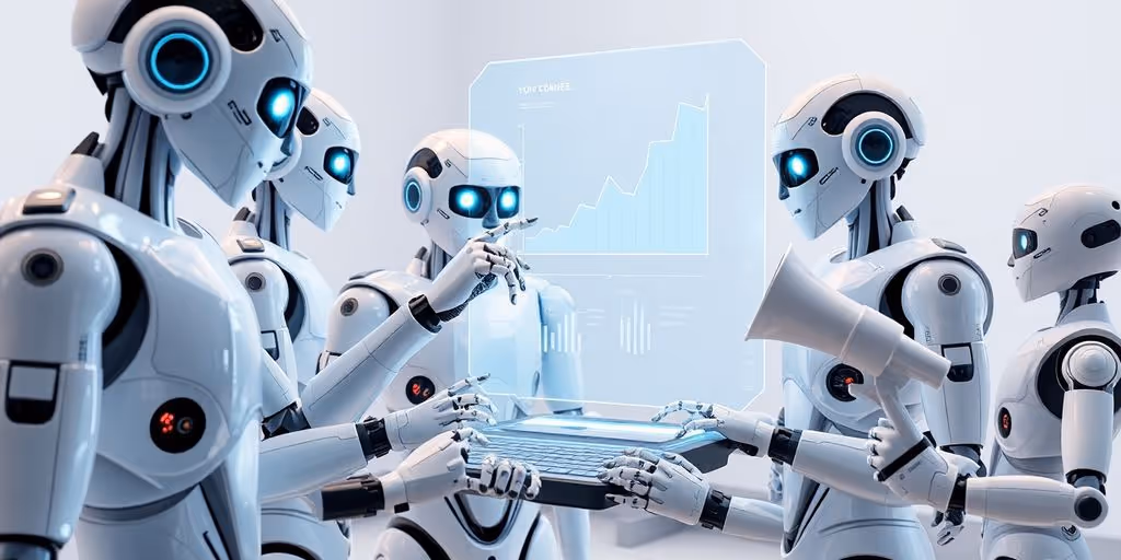 AI robots collaborating like a marketing team.