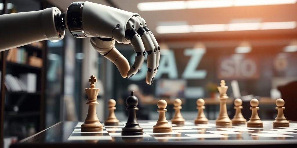 Robotic hand moving chess pieces.