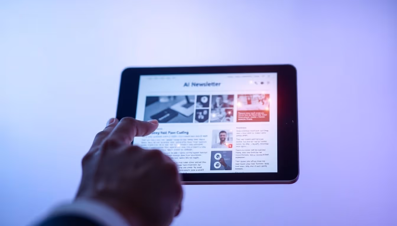 Digital hand holding AI newsletter.