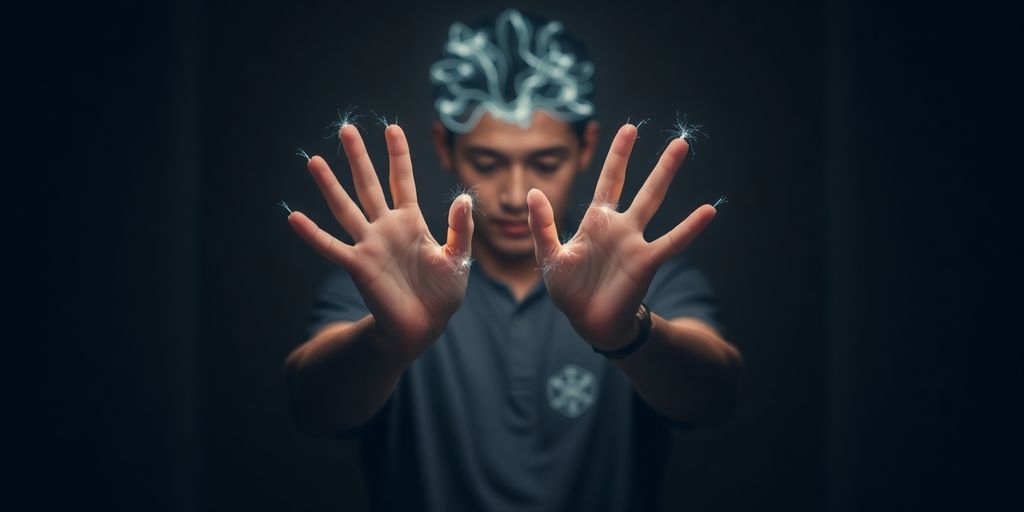 Person with glowing technological enhancements