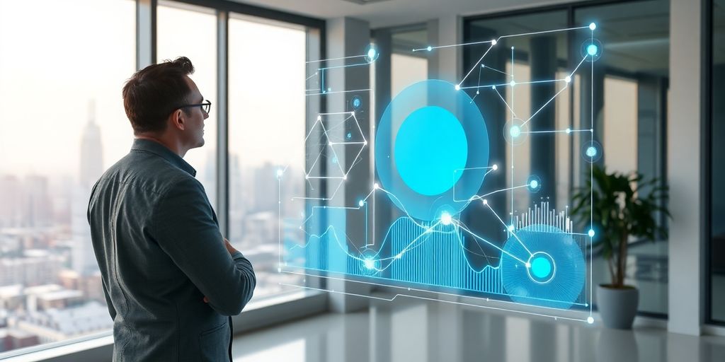 Entrepreneur with futuristic AI interface