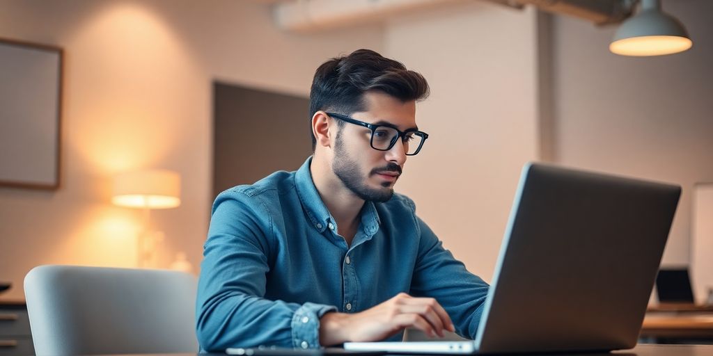 AI assisting small business owner, saving time.