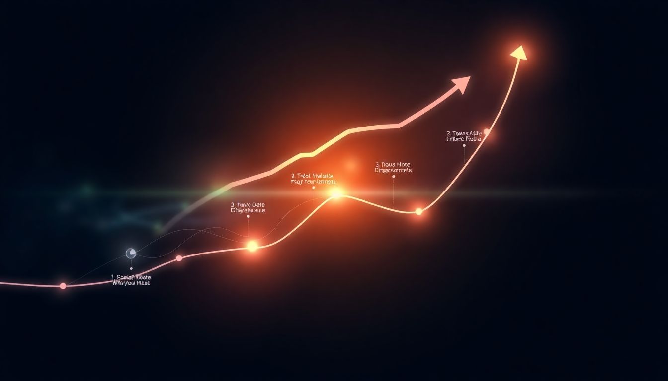 AI analytics roadmap with interconnected nodes and growth arrows.