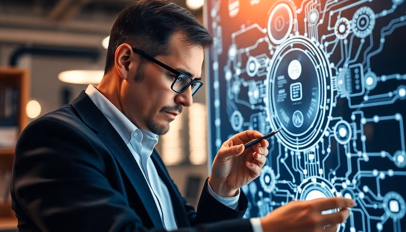 Business founder carefully examining AI agent implementation details.