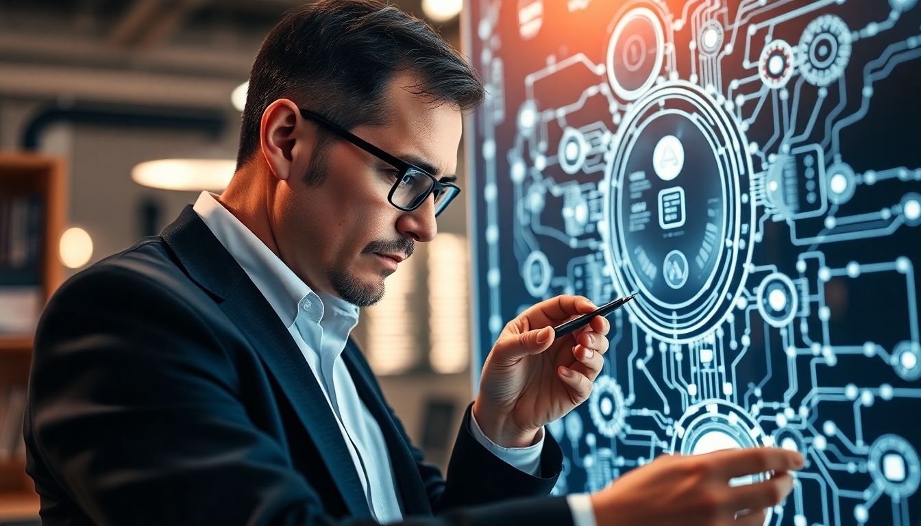 Business founder carefully examining AI agent implementation details.