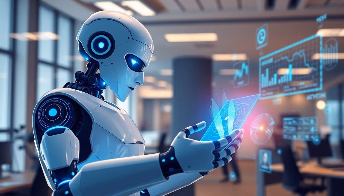 Robot analyzing data to optimize pricing for revenue growth.