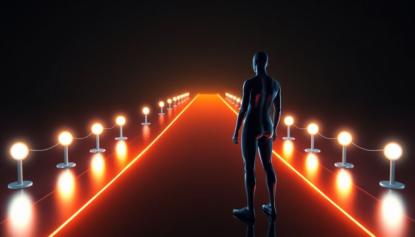 A digital human avatar guiding a path towards a bright future.