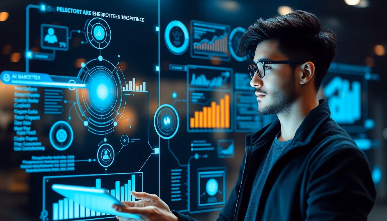 AI assistant guiding a young marketer through digital product visibility strategies.