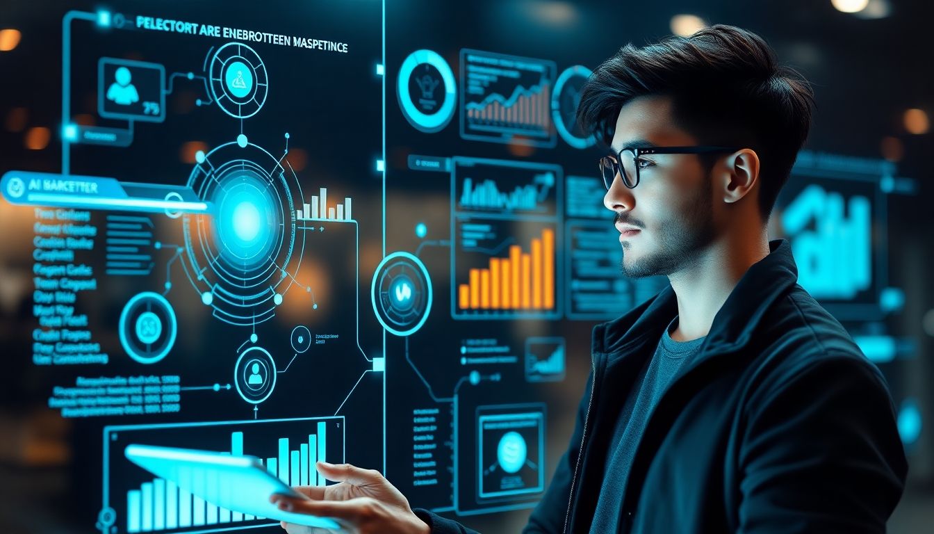 AI assistant guiding a young marketer through digital product visibility strategies.