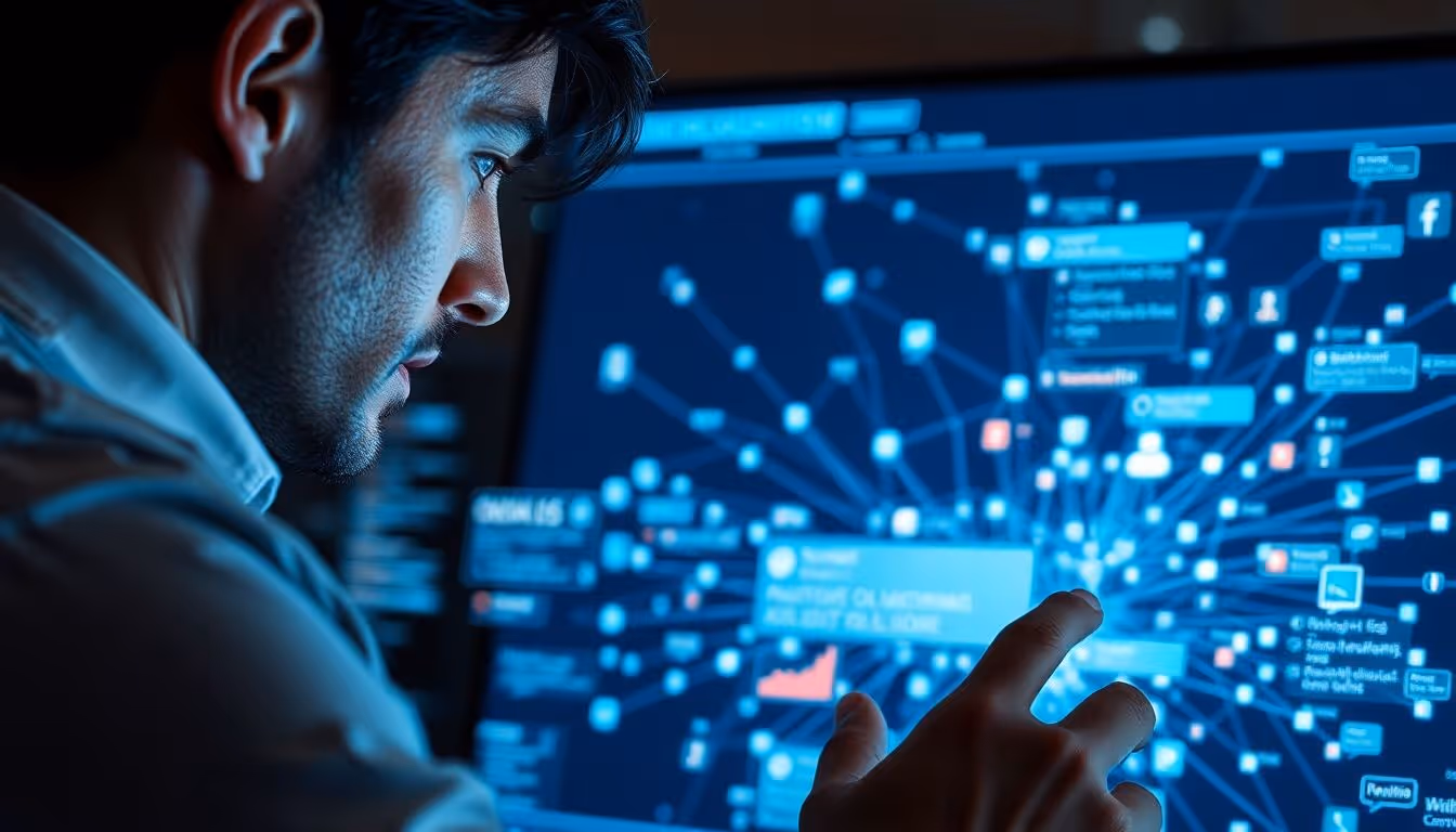 Person using AI tool to monitor social media brand mentions.