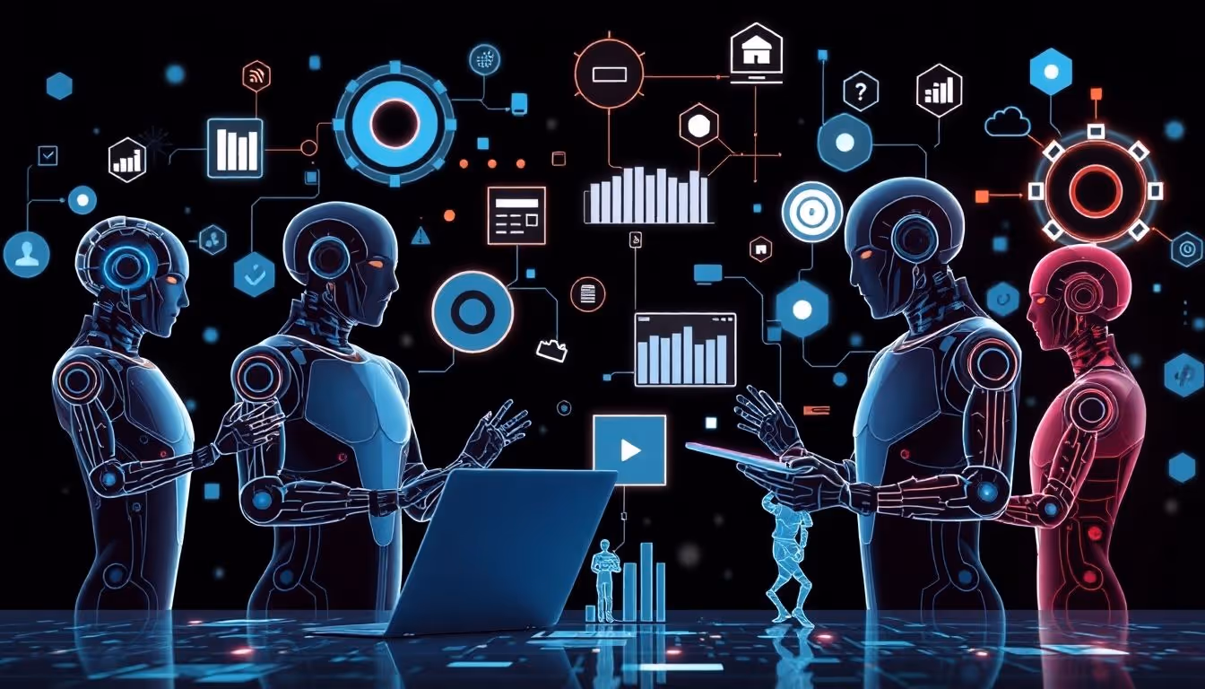 AI agents collaborating on digital tasks, representing market opportunities.