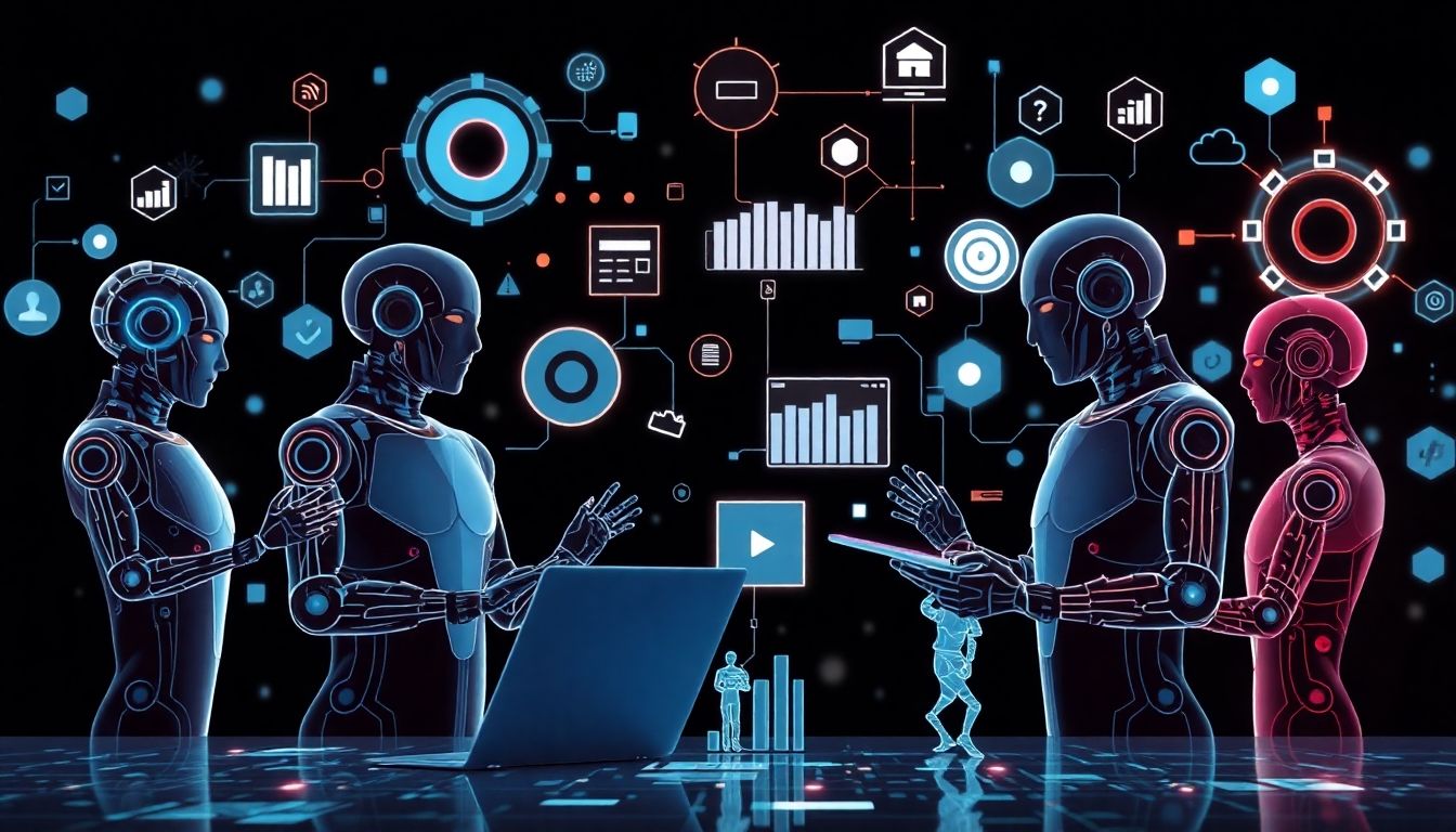 AI agents collaborating on digital tasks, representing market opportunities.