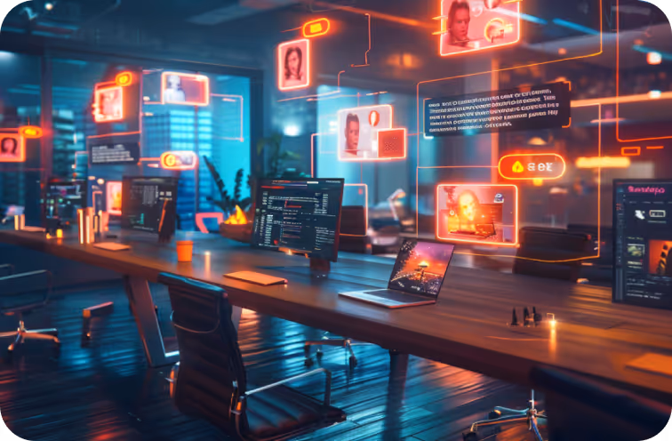 Futuristic Office with Holographic Displays
