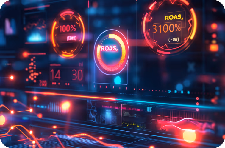 Futuristic Dashboard Showing ROAS Metrics
